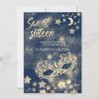 Masquerade moon & stars calligraphy sweet sixteen