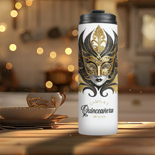 Masquerade Motif Quinceanera Black Gold ID1031 Thermal Tumbler
