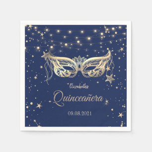 Masquerade, Navy Blue Stars Quinceañera Napkin