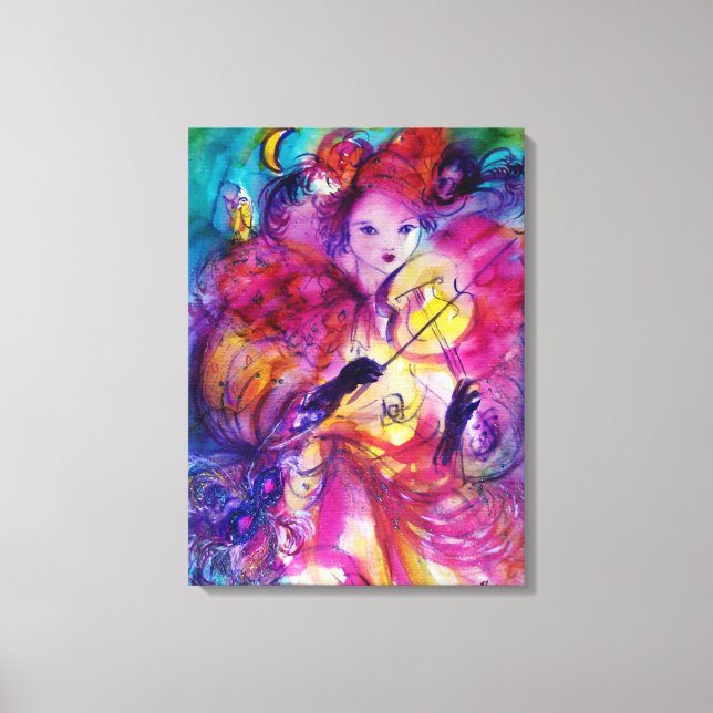 MASQUERADE NIGHT Carnival Musician Black White Canvas Print (Front)