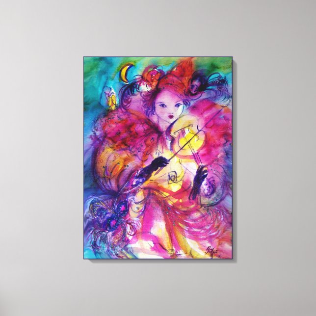 MASQUERADE NIGHT Carnival Musician in Pink Costume Canvas Print (Front)