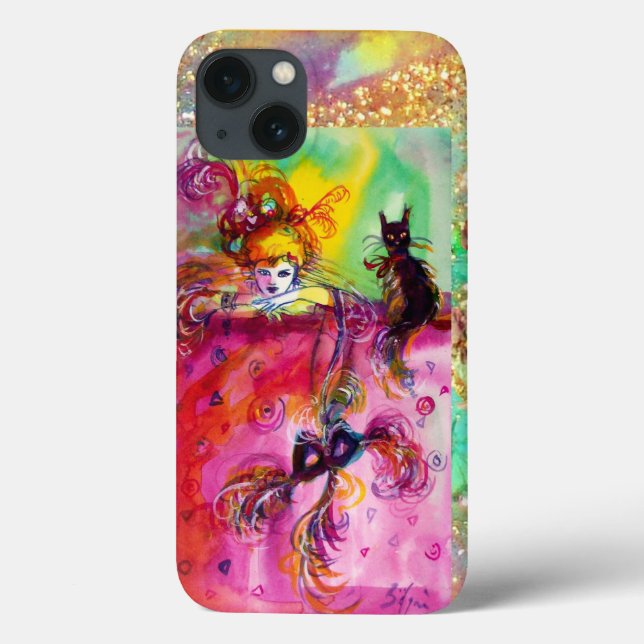MASQUERADE NIGHT / LADY WITH BLACK CAT MONOGRAM Case-Mate iPhone CASE (Back)