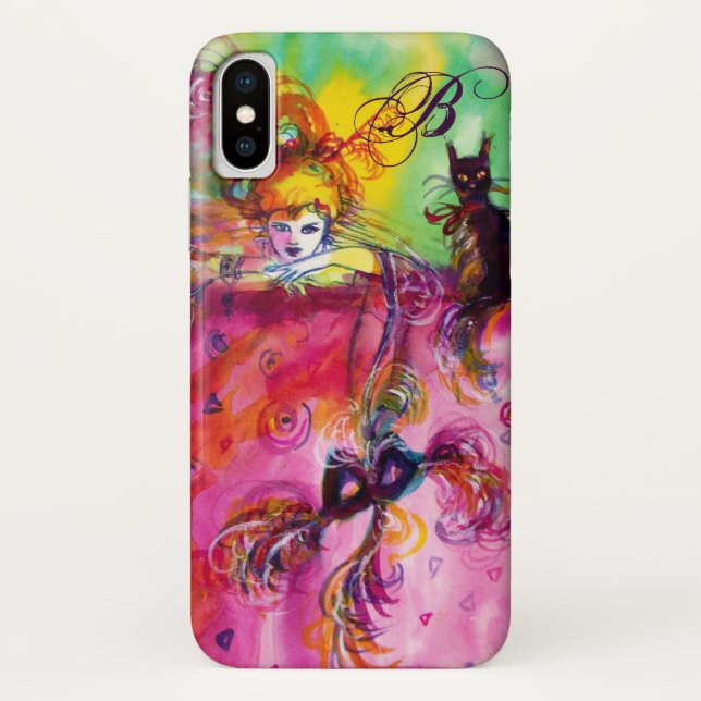 MASQUERADE NIGHT / LADY WITH BLACK CAT MONOGRAM Case-Mate iPhone CASE (Back)