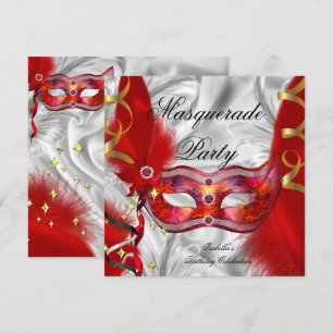 Masquerade Party Birthday Party Red Silver Invitation