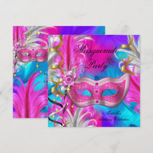 Masquerade Party Birthday Teal Purple Pink Invitation