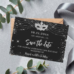 Masquerade party black silver save the date card<br><div class="desc">A girly and trendy Save the Date card for a 50th (or any age) birthday masquerade party. A classic black background decorated with faux silver sparkles and a masquerade mask. Personalize and add a date and name/age. The text: Save the Date is written with a large trendy hand lettered style...</div>