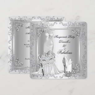 Masquerade Party Fabulous 50 Birthday Silver 2 Invitation