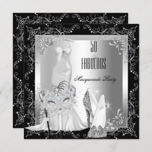 Masquerade Party Fabulous 50 Birthday Silver Invitation