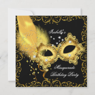 Masquerade Party Gold Black Yellow Mask Invitation