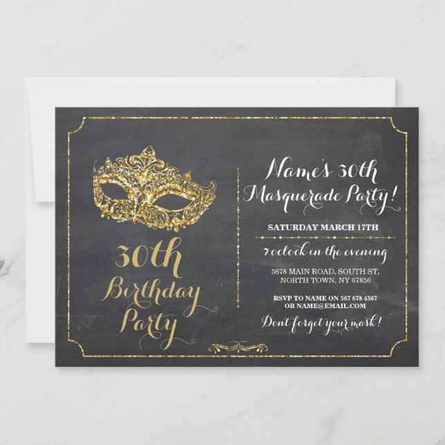 MASQUERADE Party Gold Mask Invite 30th 40th 50th (Front)
