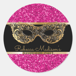 Masquerade Party Gold Pink Glitter Birthday Classic Round Sticker