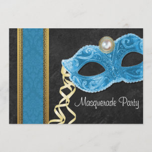 Masquerade Party Invitation - teal & gold