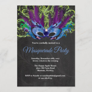 Masquerade Party Magical Night Blue Purple Green Invitation
