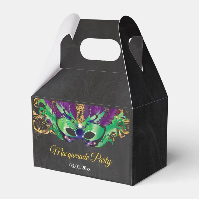 Masquerade Party Magical Night Green Purple Gold Favor Box (Front Side)