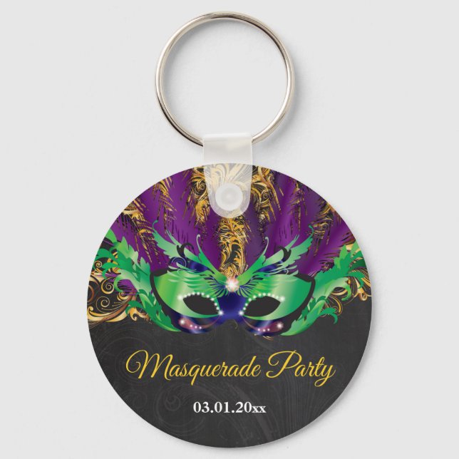 Masquerade Party Magical Night Green Purple Gold Keychain (Front)