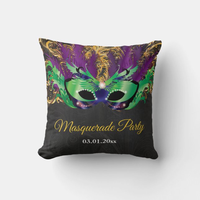 Masquerade Party Magical Night Green Purple Gold Throw Pillow (Front)