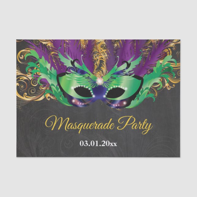 Masquerade Party Magical Night Green Purple Gold Tissue Paper (Front)
