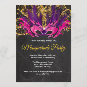 Masquerade Party Magical Night Pink Purple Gold Invitation