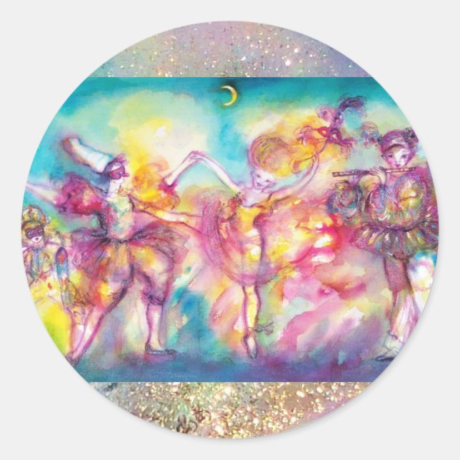 MASQUERADE PARTY,Mardi Gras Masks,Dance,Music Classic Round Sticker (Front)