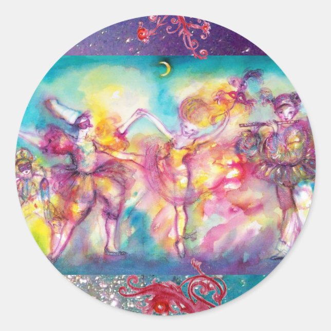 MASQUERADE PARTY,Mardi Gras Masks,Dance,Music Classic Round Sticker (Front)