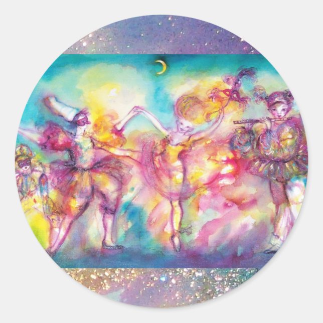 MASQUERADE PARTY,Mardi Gras Masks,Dance,Music Classic Round Sticker (Front)