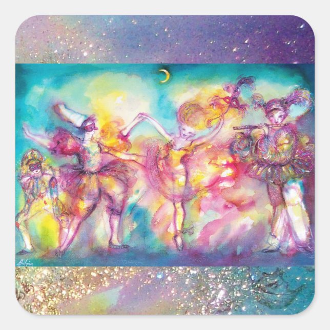 MASQUERADE PARTY,Mardi Gras Masks,Dance,Music Square Sticker (Front)