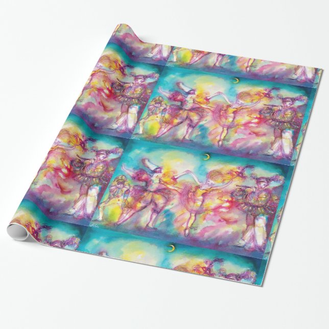 MASQUERADE PARTY,Mardi Gras Masks,Dance,Music Wrapping Paper (Unrolled)