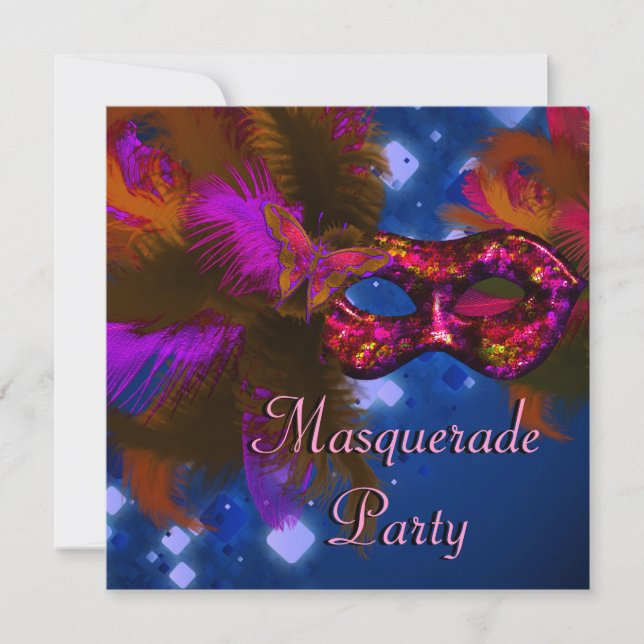 Masquerade Party Mask Black Purple Red Mardi Gras Invitation (Front)