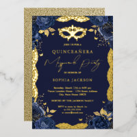 Masquerade Party Navy Floral Lace Quinceanera