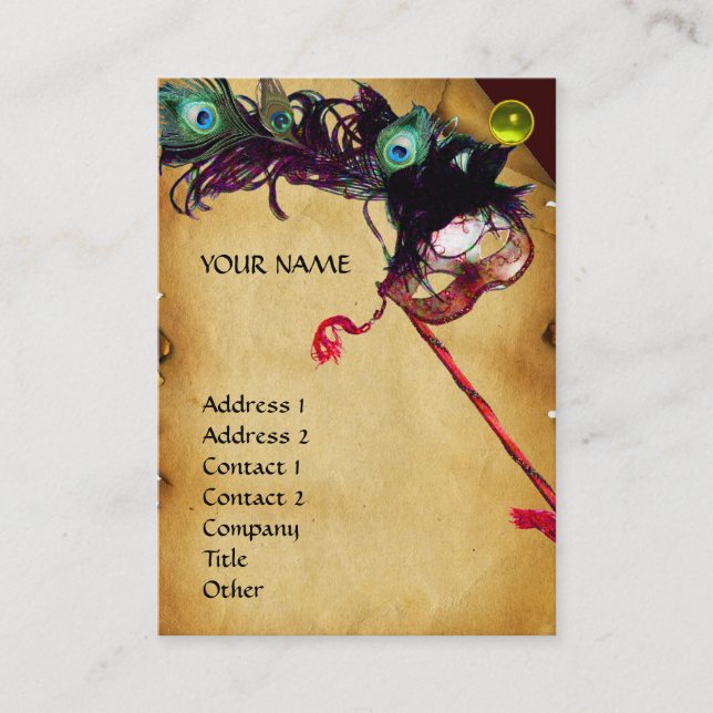 MASQUERADE PARTY parchment gold pink yellow black Business Card (Front)