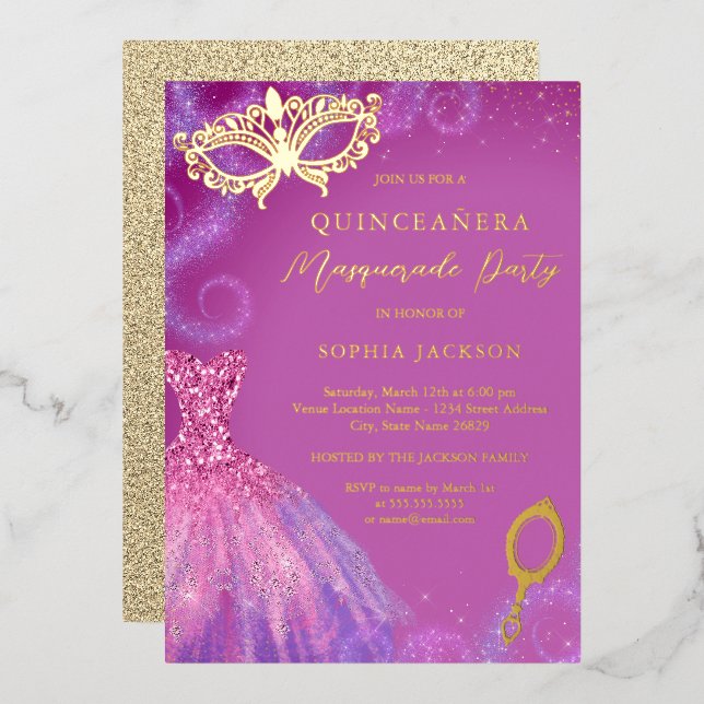 Masquerade Party Pink Purple Dress Quinceanera  (Front/Back)