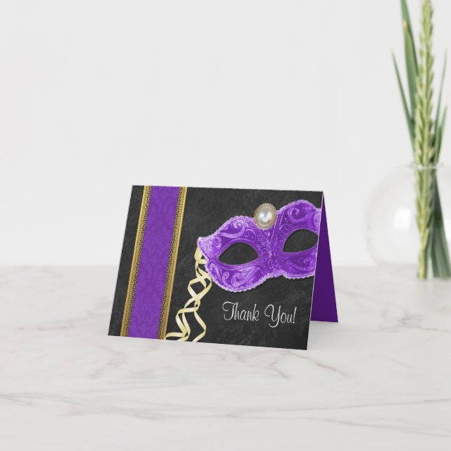 Masquerade Party Thank You Cards - purple (Front)