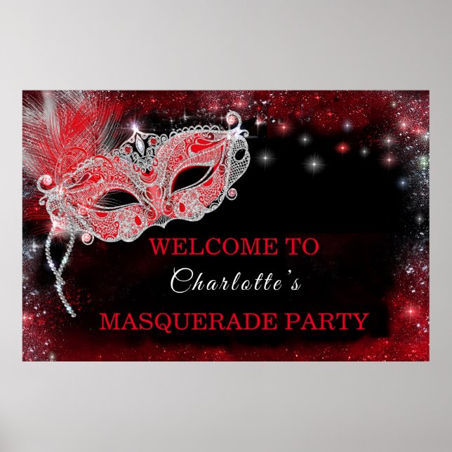 Masquerade Party Welcome Sign Black and Red (Front)