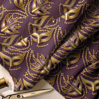 Masquerade Pattern Beads Masks Purple Gold ID1031 Fabric