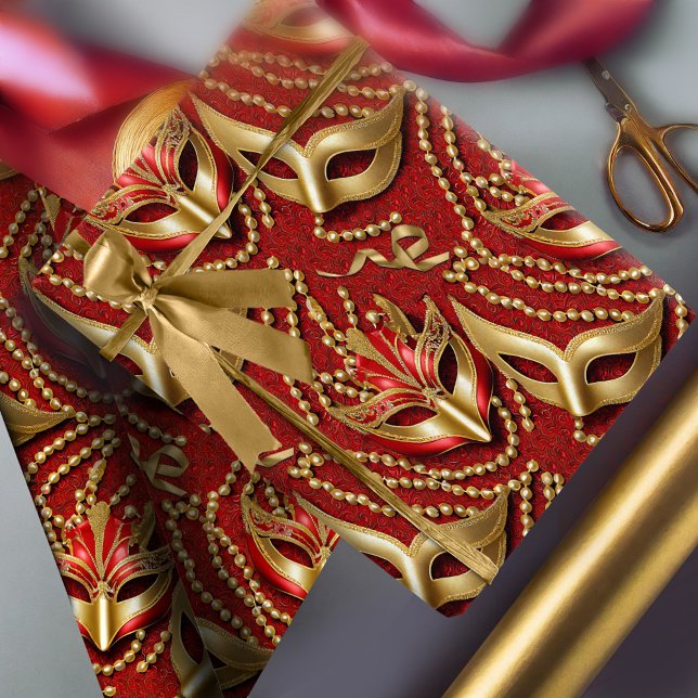 Masquerade Pattern Beads Masks Red Gold ID1031 Wrapping Paper (Creator Uploaded)