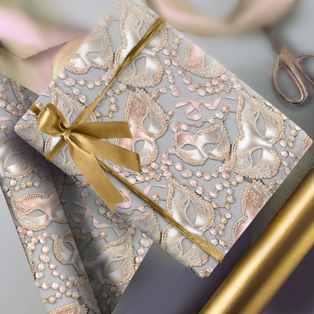 Masquerade Pattern Beads Masks Rose Gold ID1031 Wrapping Paper (Creator Uploaded)