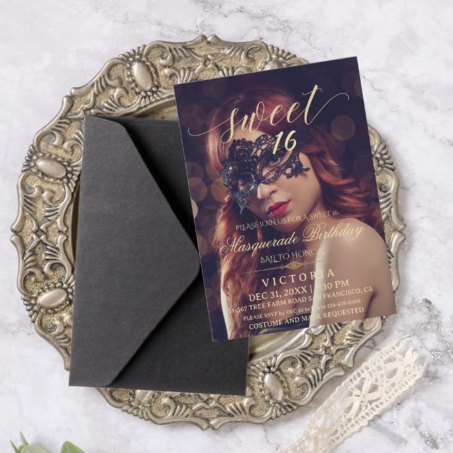 Masquerade Photo Sweet 16 Birthday Invitation (Creator Uploaded)