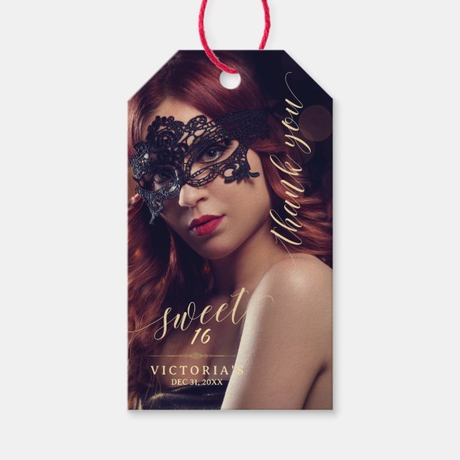 Masquerade Photo Sweet 16 Gift Tag (Front)