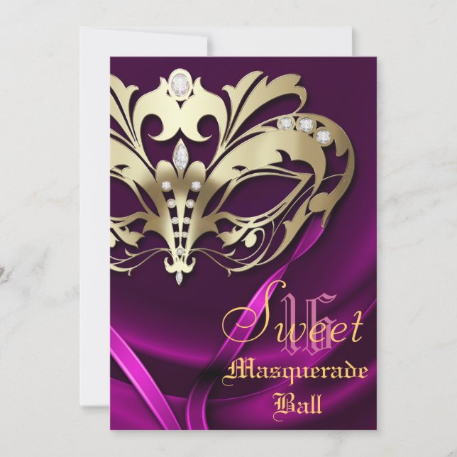 Masquerade Pink Jewelled Sweet 16 Invitation (Front)
