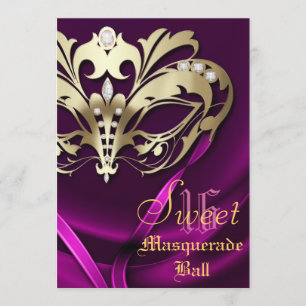 Masquerade Pink Jewelled Sweet 16 Invitation