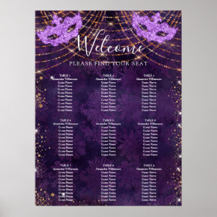 Masquerade purple glitter 9 tables seating chart