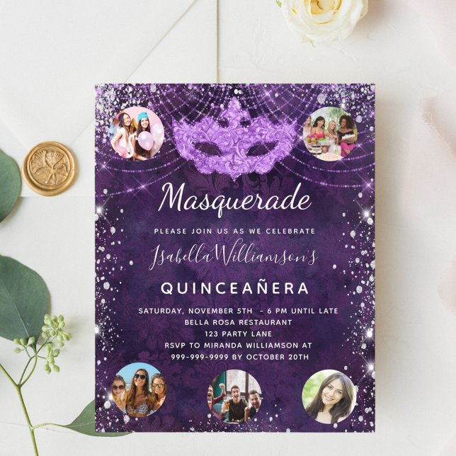 Masquerade purple Quinceanera budget invitation Flyer (Creator Uploaded)