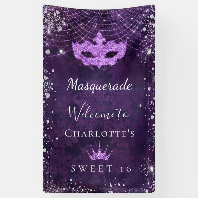 Masquerade purple silver glitter dust Sweet 16  Banner (Vertical)