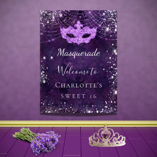 Masquerade purple silver glitter dust Sweet 16 Poster