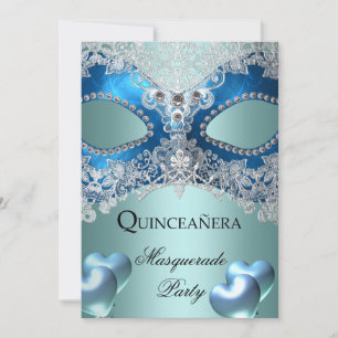 Masquerade Quinceanera 15 Blue Birthday Party Invitation