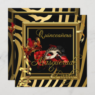 Masquerade Quinceanera 15 Zebra Red Birthday Party Invitation