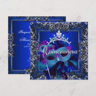 Masquerade Quinceanera 15th Birthday Party Blue Invitation