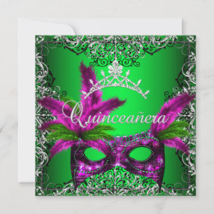 Masquerade Quinceanera 15th Lime Pink Party Invitation