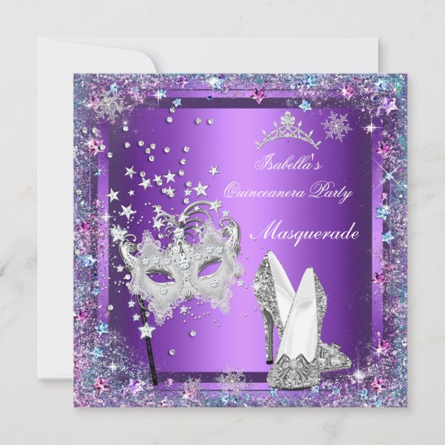 Masquerade Quinceanera 15th Party Purple Tiara Invitation (Front)