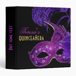 Masquerade quinceañera birthday pink, purple mask binder